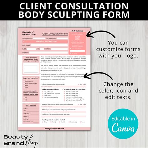 Editable Consultation Form Body Sculpting Forms Body Etsy