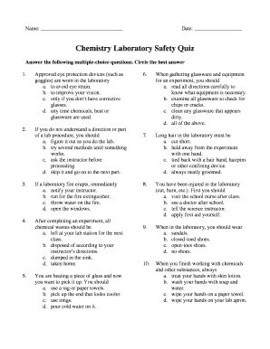 Fillable Online Amyhruska Wmwikis Chemistry Laboratory Safety Quiz