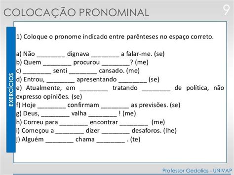 Colocação Pronominal Exercicios - Colocação pronominal