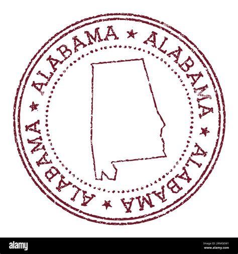 Alabama Round Rubber Stamp With Us State Map Vintage Red Passport