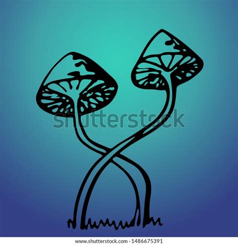 Poisonous Mushrooms Black Outline Vector Illustration Stock Vector