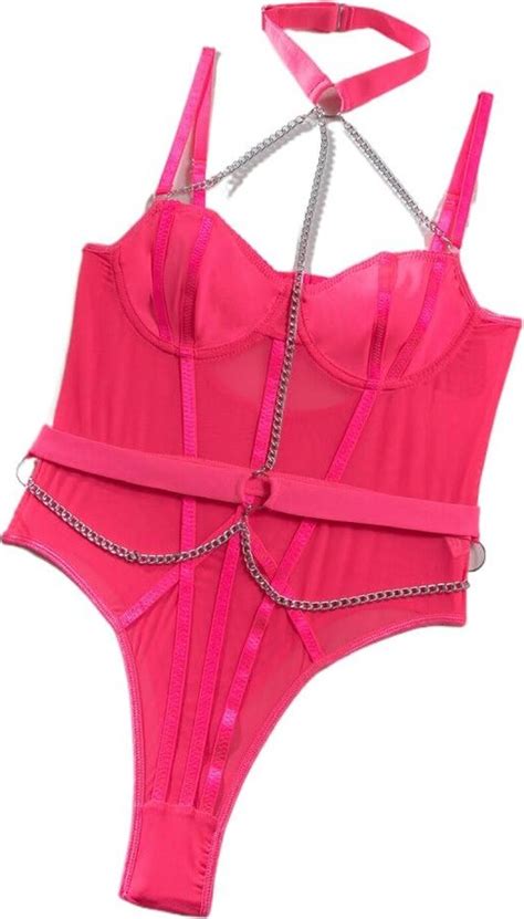 GSAEIMCT Sexy One Piece Erotic Lingerie Set Women See Through Mesh Push Up Bra Thong Underwear