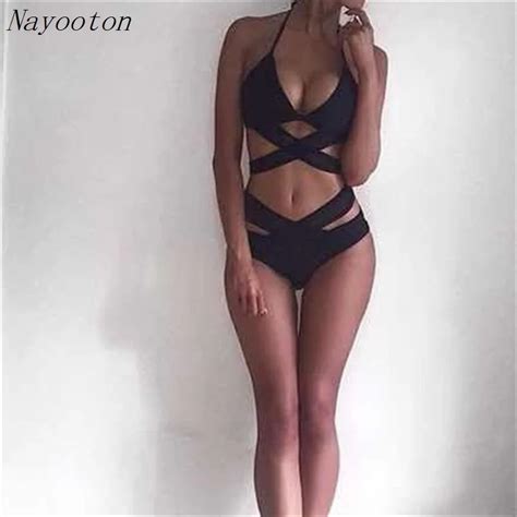 Halter Push Up Black Bandage Design High Waist Bikini Swimwear Beach Apparel Collections