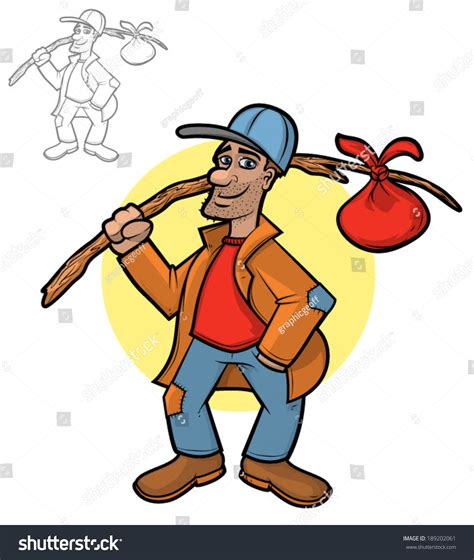 Illustration Hobo Holding His Bindle Sackvector Stock Vector 189202061