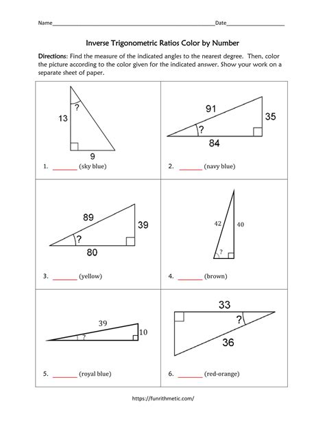 Inverse Trigonometric Ratios Color by Number | Funrithmetic