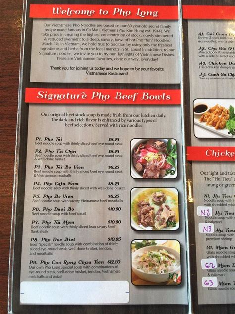 Menu at Pho Long Restaurant, University City, Olive Blvd