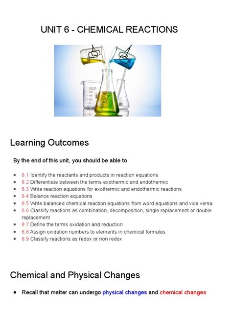 Unit 6 Chemical Reactions Complete Notes Pdf Redox Chemical Reactions