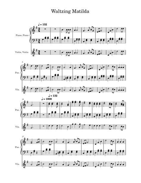 Waltzing Matilda Misc Tunes Sheet Music For Piano Violin Piano Duo