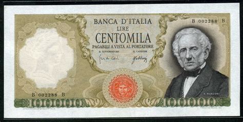 Italian banknotes 100000 lire banknote of 1967, Manzoni.