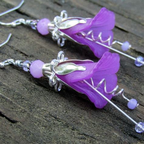 Lucite Flower Earrings Purple Tulip Cala Lily Silver Dangle Etsy