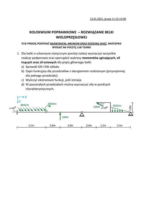 Kolokwium Poprawkowe 1115 12 12 01 Grupa 11 15 13 Kolokwium Poprawkowe RozwiĄzanie Belki