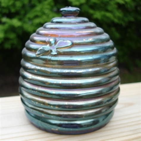 Vintage Iridescent Glass Beehive Honey Pot