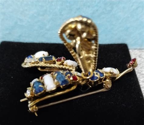 Vintage Unmarked Schreiner Mondarian Trembler Bug White Blue Red Brooch