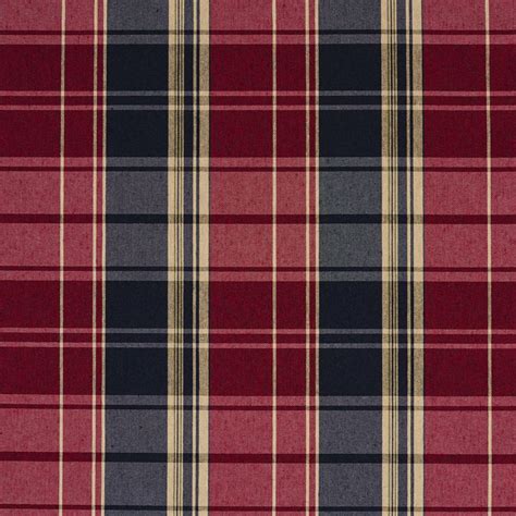 Port Burgundy And Dark Blue Plaid Country Damask Upholstery Fabric