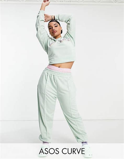 Asos Design Curve Co Ord Oversized Joggers In Aqua Green Asos