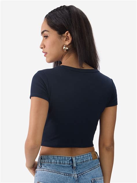 Buy Solids Classic Navy Women Cropped Tops Online At The Souled Store