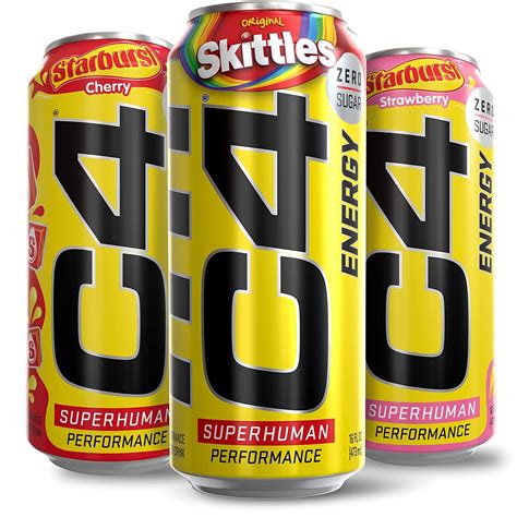 C4 Energy Drink Starburst Skittles Variety Pack Carbonated Sugar Free 12 Pack Energy Bars