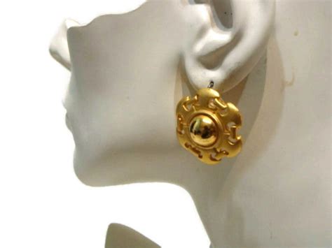 Vintage Gold Pierced Earrings Gold Earrings For Women Circle Etsy