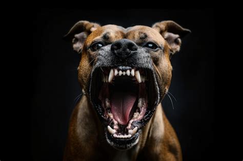 Premium Photo An Angry Aggressive Pit Bull Terrier Black Background