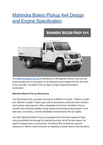 Mahindra Bolero Pickup 4x4 Design and Engine Specification by hunny ...