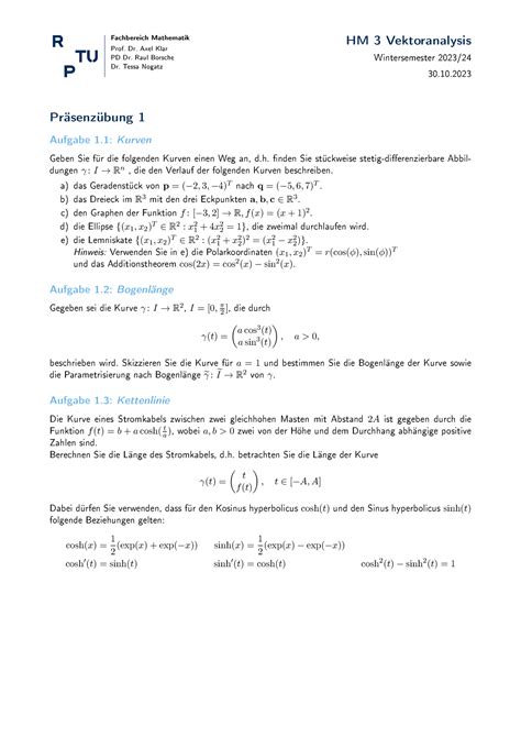 HM3 VA23 Blatt 1 WS23 24 Fachbereich Mathematik Prof Dr Axel Klar