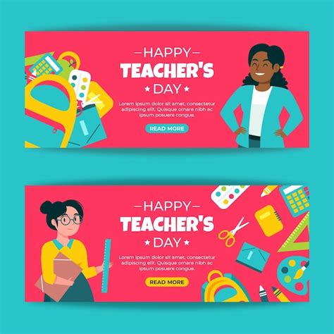 Free Vector | Hand drawn flat teachers' day horizontal banners set