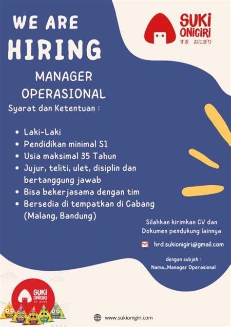 Lowongan Kerja Manager Operasional Di Suki Onigiri Lokerjogja Id