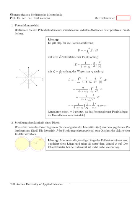 Uebung 1 Loesungen Übungsaufgaben Medizinische Messtechnik Prof Dr