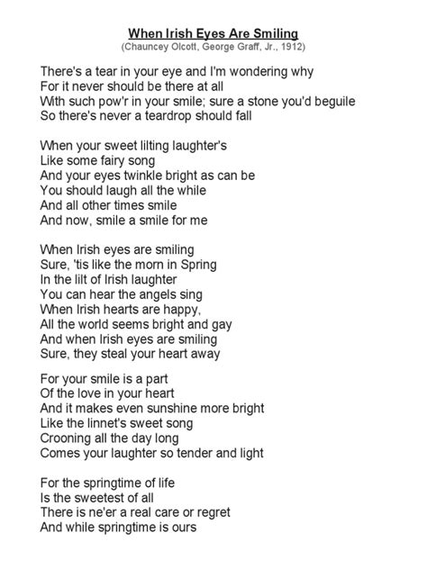 When Irish Eyes Are Smiling Lyrics Pdf