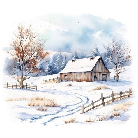 Watercolor Winter in the Barn 10 High-quality Jpgs Clipart , Digital ...