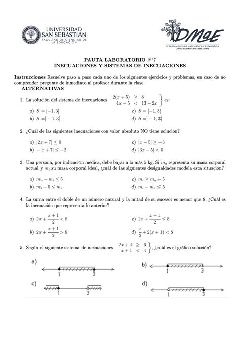 Laboratorio Inecuaciones Y Sistema De Inecuaciones P N