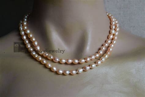 Pink Rice Pearl Necklace A Inches Mm Freshwater Pearl Etsy