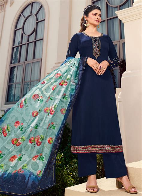 Buy Online Prachi Desai Navy Blue Designer Palazzo Salwar Kameez 185286