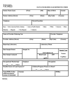 Fillable Online Public Health Oregon EBLL Reporting Form Docx Public