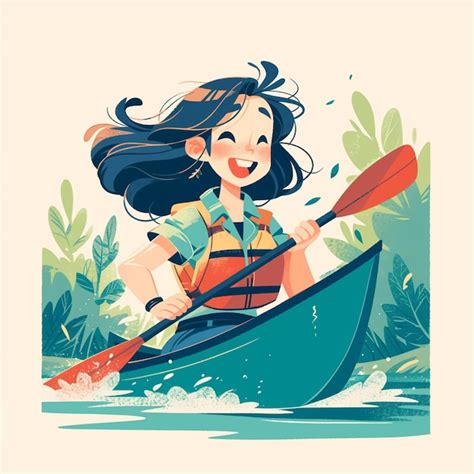 Una Chica Ateniense Remando En Una Canoa Al Estilo De Las Caricaturas