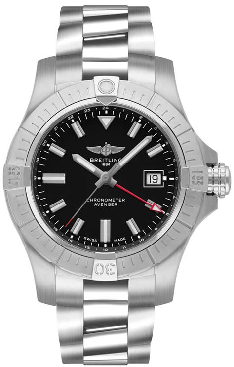 A B A Breitling Avenger Automatic Gmt Stainless Steel Black