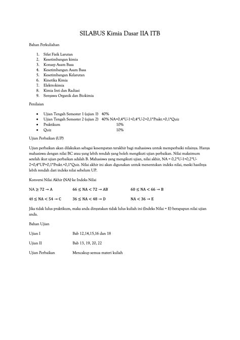 Silabus Kimia Dasar A Itb Semester Mes Consulting