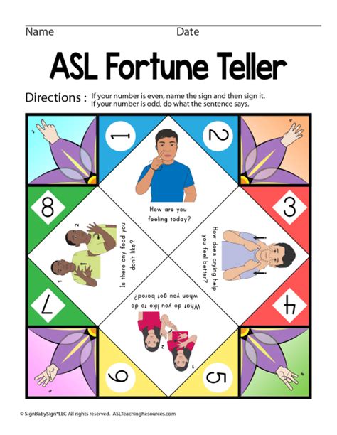 Paper Fortune Teller Game Emotions ASL Teaching Resources