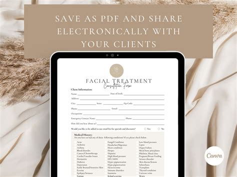 Editable Facial Consultation Form Client Intake Formbeauty Etsy