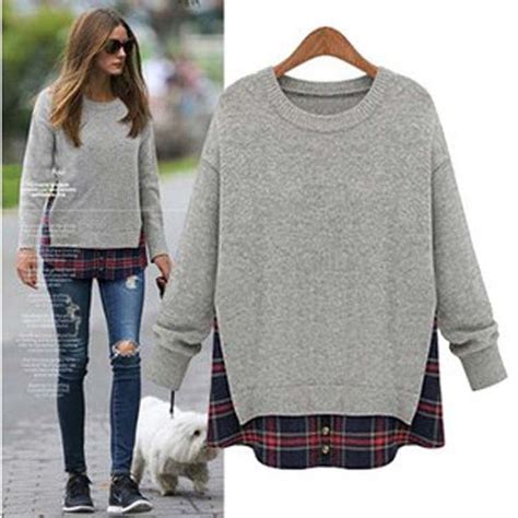 Plus Size Loose Scoop Long Sleeve False Two Piece T Shirt в 2024 г