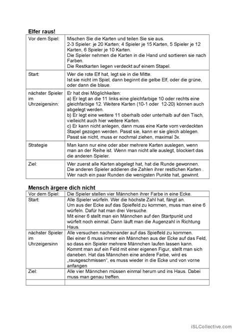 Spielregeln Elfer raus Mensch ärger Deutsch DAF Arbeitsblätter pdf doc