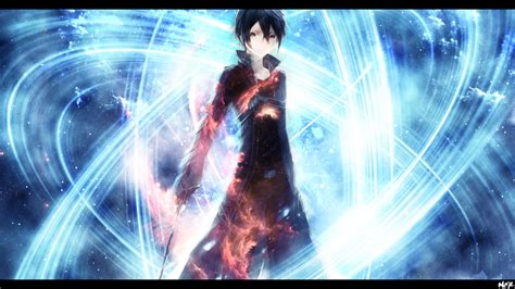 Wallpaper Anime Sword Art Online Fire Dark Hair Red Eyes Black