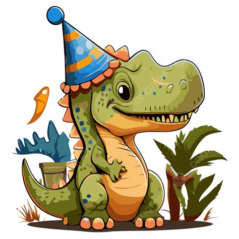 Dinosaur Birthday Vector Sticker Clipart Cartoon Dinosaur In Birthday