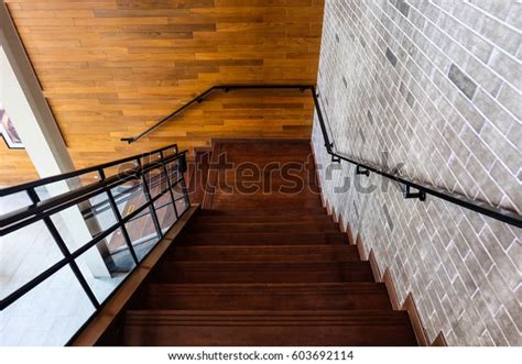 Wooden Stairs Coffee Shop Interior Modern Stock Photo 603692114