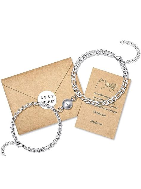 Buy Arzonai Silver Couple Bracelet Magnetic Silver Plated Ball