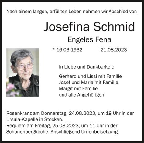 Traueranzeigen Von Josefina Schmid Schwaebische De Trauerportal