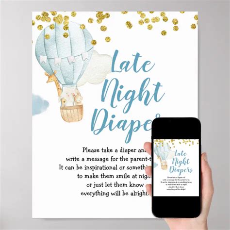 Blue Hot Air Balloon Late Night Diapers Sign Zazzle