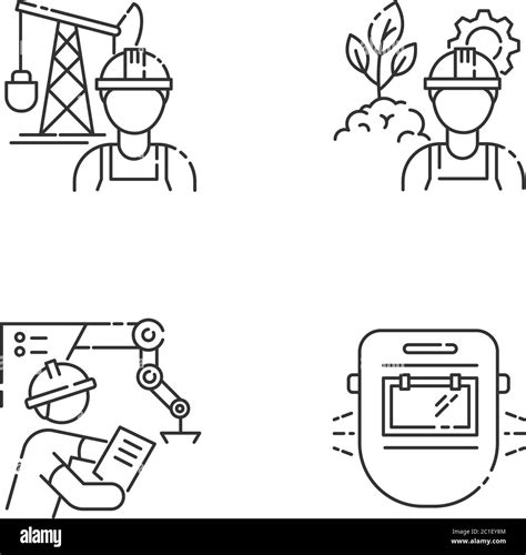 Engineer Job Pixel Perfect Linear Icons Set Stock Vector Image Art