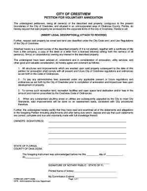 Fillable Online Cityofcrestview Petition For Voluntary Annexation Form