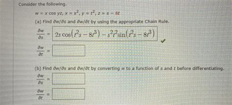 Solved Consider The Following W X Cos Yz X S Y T Chegg